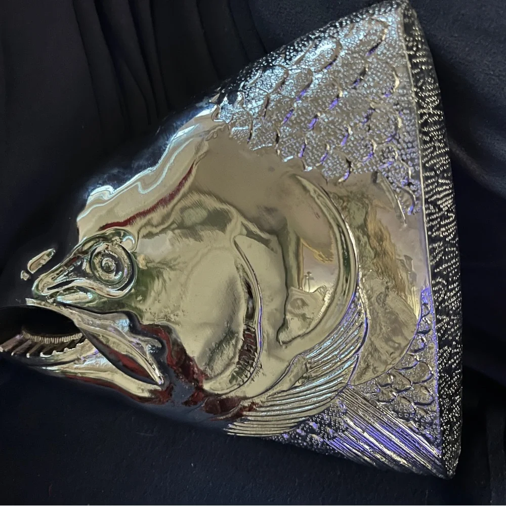 Elegant Silver and Brown Fish Serving Tray